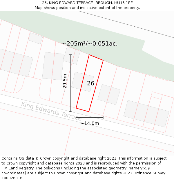 26, KING EDWARD TERRACE, BROUGH, HU15 1EE: Plot and title map
