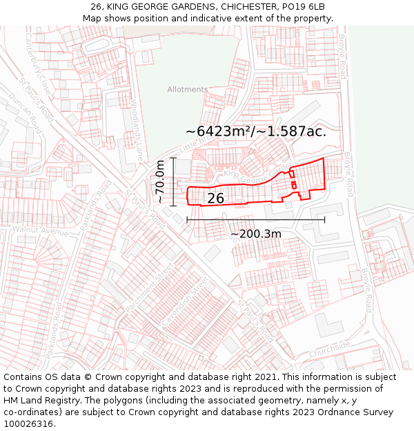 26, KING GEORGE GARDENS, CHICHESTER, PO19 6LB: Plot and title map