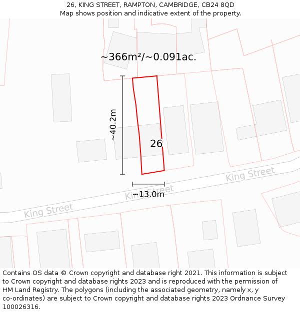 26, KING STREET, RAMPTON, CAMBRIDGE, CB24 8QD: Plot and title map