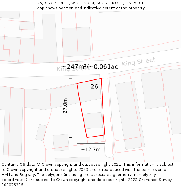 26, KING STREET, WINTERTON, SCUNTHORPE, DN15 9TP: Plot and title map