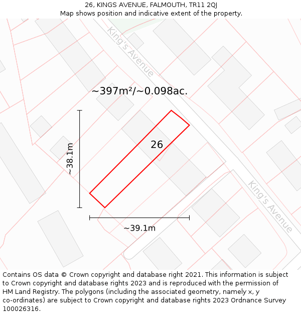 26, KINGS AVENUE, FALMOUTH, TR11 2QJ: Plot and title map
