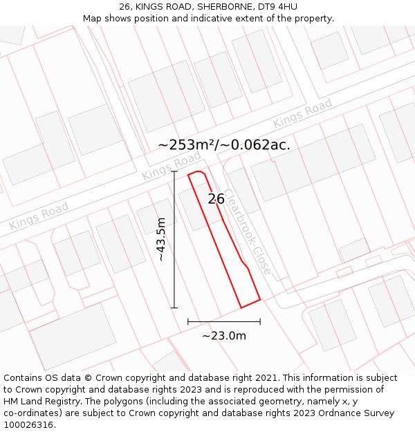 26, KINGS ROAD, SHERBORNE, DT9 4HU: Plot and title map