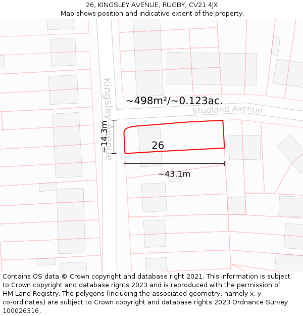 26, KINGSLEY AVENUE, RUGBY, CV21 4JX: Plot and title map