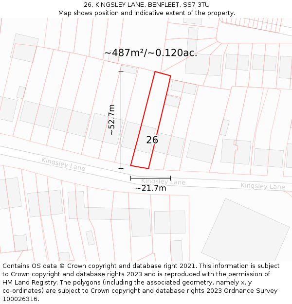 26, KINGSLEY LANE, BENFLEET, SS7 3TU: Plot and title map