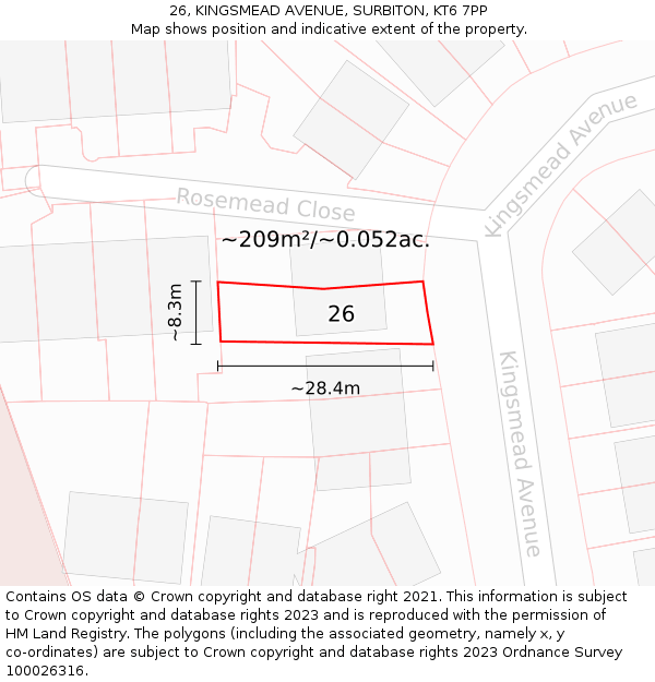 26, KINGSMEAD AVENUE, SURBITON, KT6 7PP: Plot and title map
