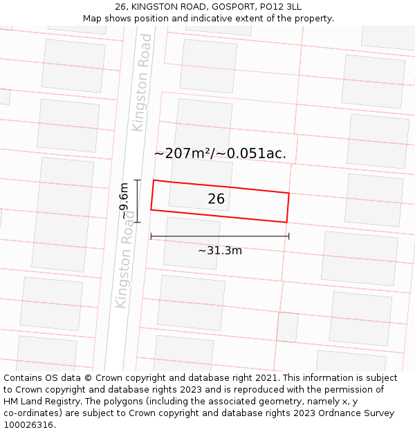 26, KINGSTON ROAD, GOSPORT, PO12 3LL: Plot and title map