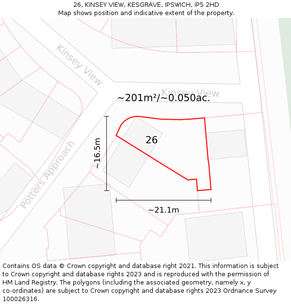 26, KINSEY VIEW, KESGRAVE, IPSWICH, IP5 2HD: Plot and title map