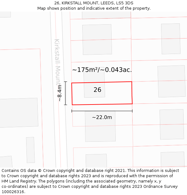 26, KIRKSTALL MOUNT, LEEDS, LS5 3DS: Plot and title map