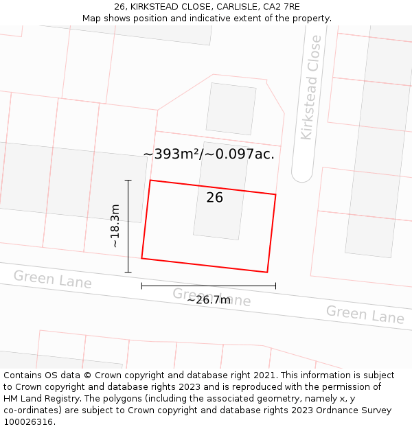 26, KIRKSTEAD CLOSE, CARLISLE, CA2 7RE: Plot and title map