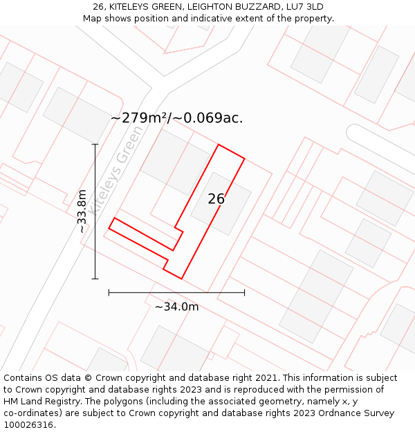 26, KITELEYS GREEN, LEIGHTON BUZZARD, LU7 3LD: Plot and title map