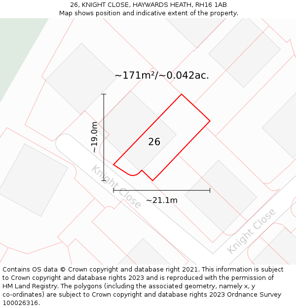 26, KNIGHT CLOSE, HAYWARDS HEATH, RH16 1AB: Plot and title map
