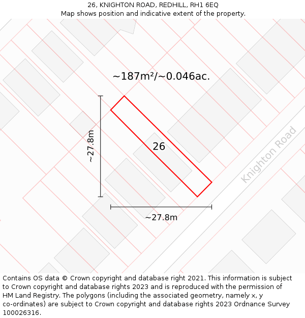 26, KNIGHTON ROAD, REDHILL, RH1 6EQ: Plot and title map