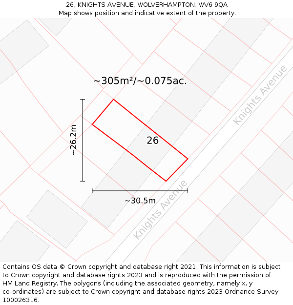 26, KNIGHTS AVENUE, WOLVERHAMPTON, WV6 9QA: Plot and title map