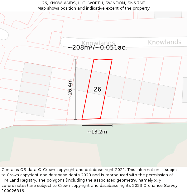 26, KNOWLANDS, HIGHWORTH, SWINDON, SN6 7NB: Plot and title map