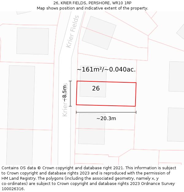 26, KRIER FIELDS, PERSHORE, WR10 1RP: Plot and title map