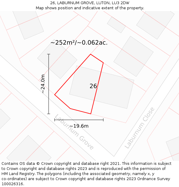 26, LABURNUM GROVE, LUTON, LU3 2DW: Plot and title map