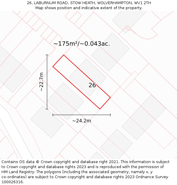 26, LABURNUM ROAD, STOW HEATH, WOLVERHAMPTON, WV1 2TH: Plot and title map