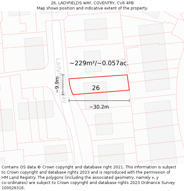 26, LADYFIELDS WAY, COVENTRY, CV6 4PB: Plot and title map