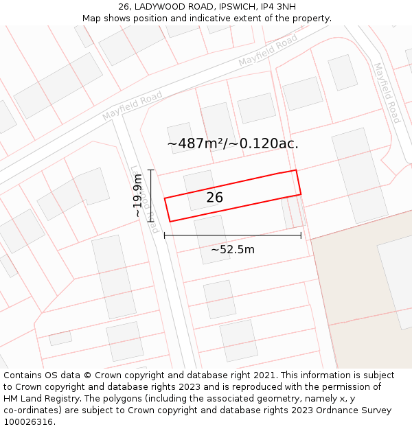 26, LADYWOOD ROAD, IPSWICH, IP4 3NH: Plot and title map