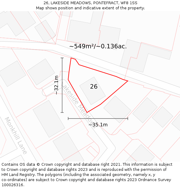 26, LAKESIDE MEADOWS, PONTEFRACT, WF8 1SS: Plot and title map