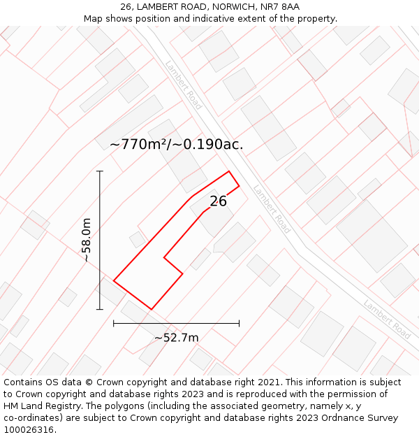 26, LAMBERT ROAD, NORWICH, NR7 8AA: Plot and title map