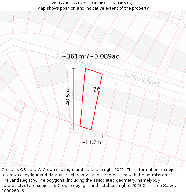 26, LANCING ROAD, ORPINGTON, BR6 0QT: Plot and title map
