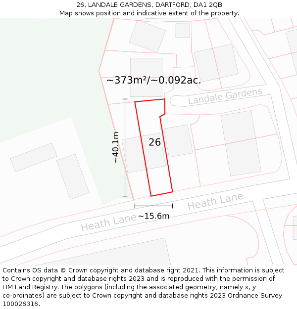 26, LANDALE GARDENS, DARTFORD, DA1 2QB: Plot and title map