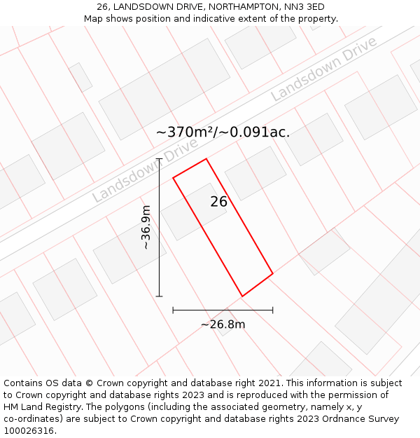 26, LANDSDOWN DRIVE, NORTHAMPTON, NN3 3ED: Plot and title map