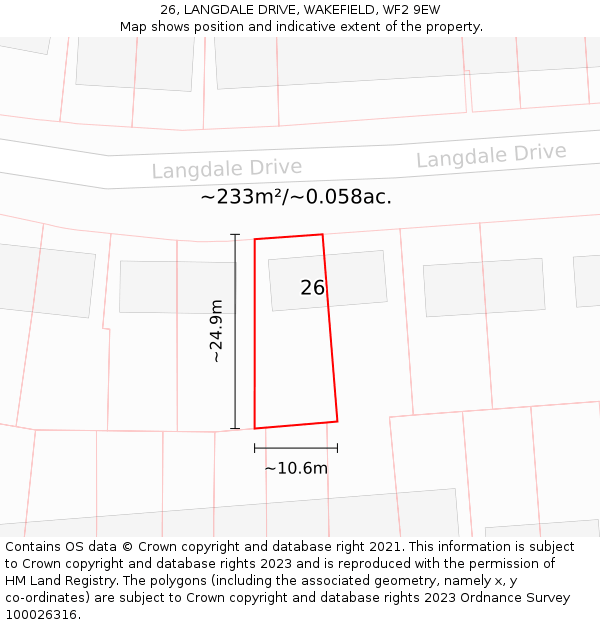 26, LANGDALE DRIVE, WAKEFIELD, WF2 9EW: Plot and title map