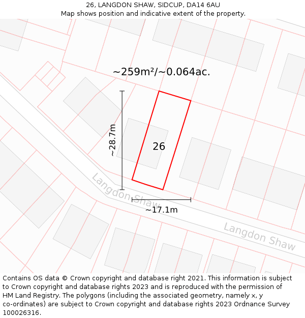 26, LANGDON SHAW, SIDCUP, DA14 6AU: Plot and title map
