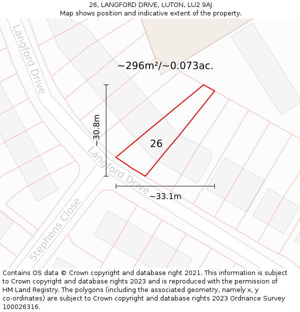 26, LANGFORD DRIVE, LUTON, LU2 9AJ: Plot and title map