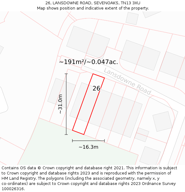 26, LANSDOWNE ROAD, SEVENOAKS, TN13 3XU: Plot and title map