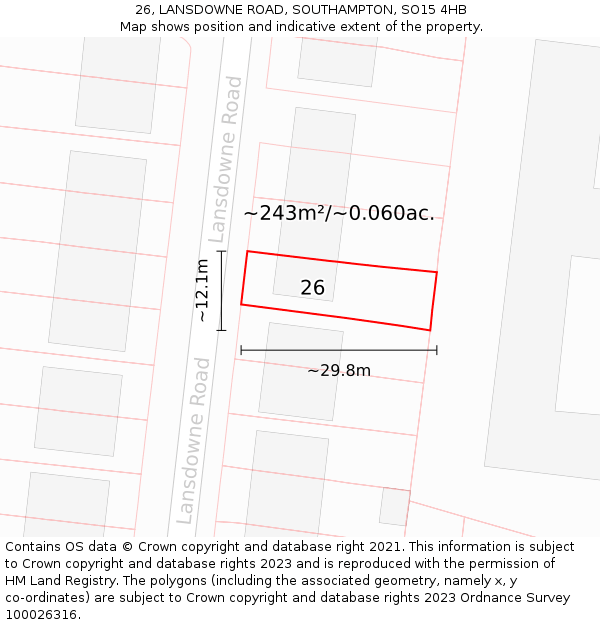 26, LANSDOWNE ROAD, SOUTHAMPTON, SO15 4HB: Plot and title map