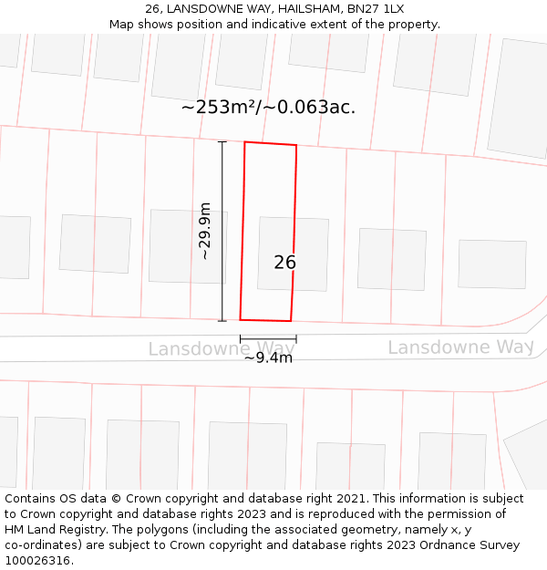 26, LANSDOWNE WAY, HAILSHAM, BN27 1LX: Plot and title map