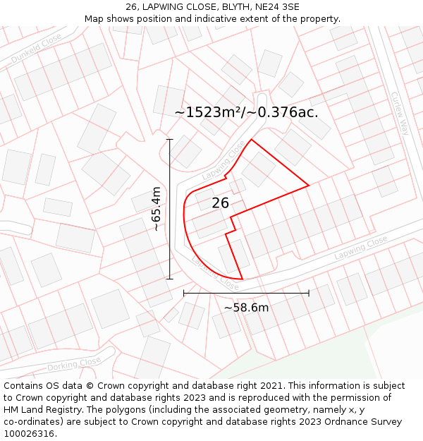 26, LAPWING CLOSE, BLYTH, NE24 3SE: Plot and title map