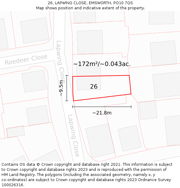 26, LAPWING CLOSE, EMSWORTH, PO10 7GS: Plot and title map