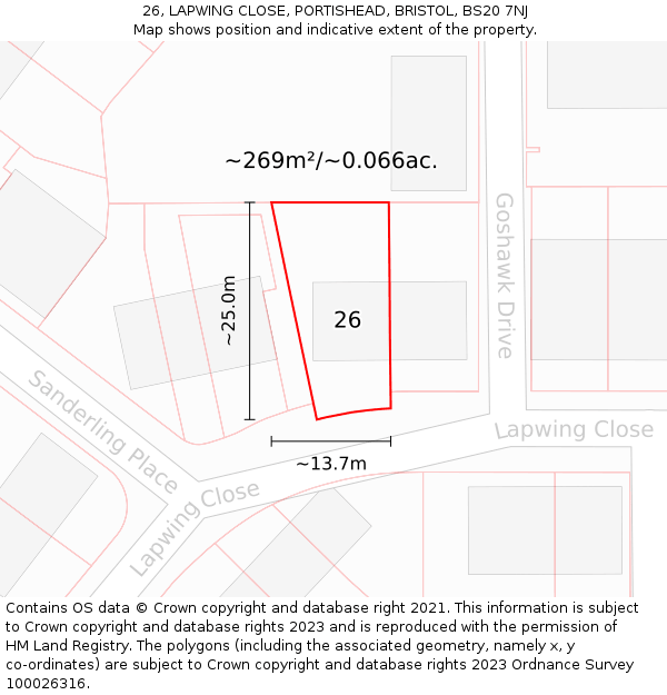 26, LAPWING CLOSE, PORTISHEAD, BRISTOL, BS20 7NJ: Plot and title map