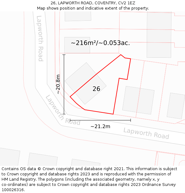 26, LAPWORTH ROAD, COVENTRY, CV2 1EZ: Plot and title map