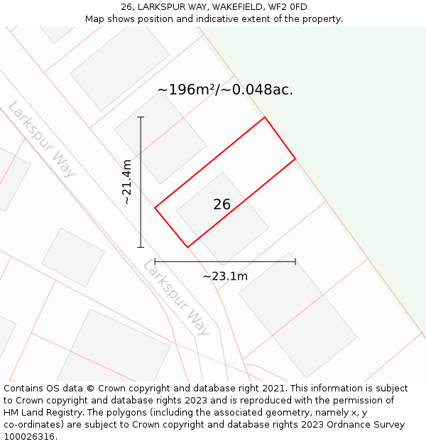 26, LARKSPUR WAY, WAKEFIELD, WF2 0FD: Plot and title map