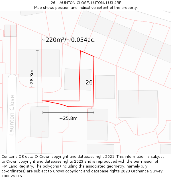 26, LAUNTON CLOSE, LUTON, LU3 4BF: Plot and title map
