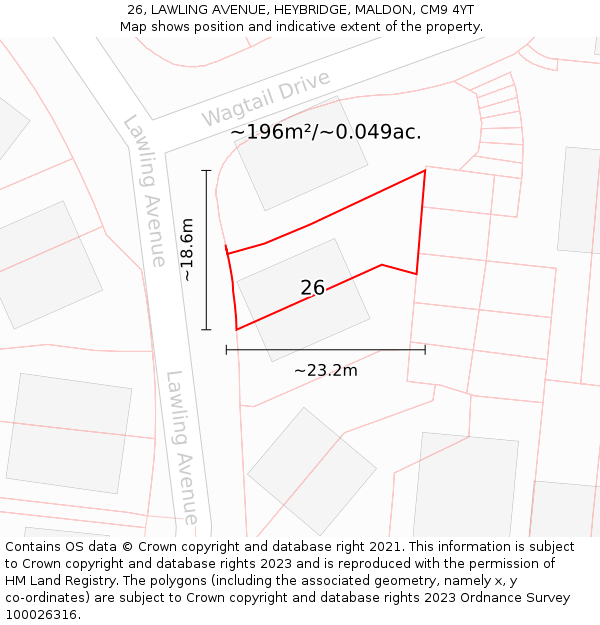 26, LAWLING AVENUE, HEYBRIDGE, MALDON, CM9 4YT: Plot and title map