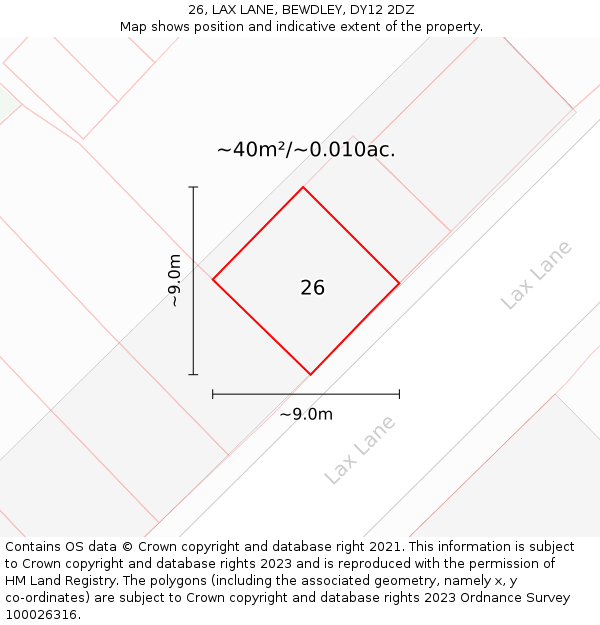 26, LAX LANE, BEWDLEY, DY12 2DZ: Plot and title map