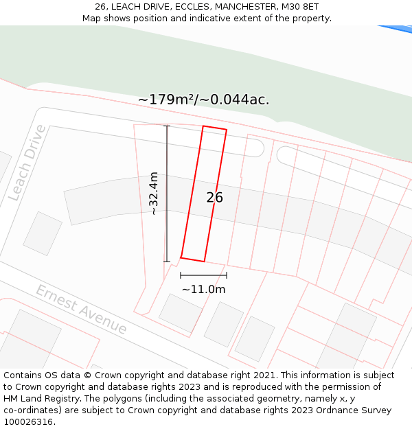 26, LEACH DRIVE, ECCLES, MANCHESTER, M30 8ET: Plot and title map