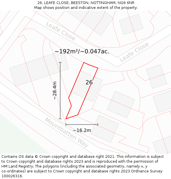 26, LEAFE CLOSE, BEESTON, NOTTINGHAM, NG9 6NR: Plot and title map