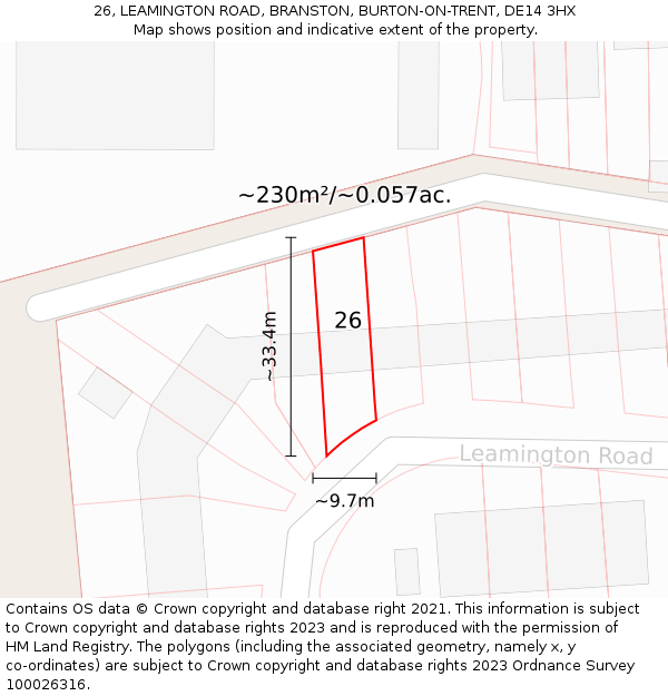 26, LEAMINGTON ROAD, BRANSTON, BURTON-ON-TRENT, DE14 3HX: Plot and title map