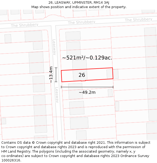 26, LEASWAY, UPMINSTER, RM14 3AJ: Plot and title map
