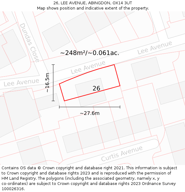 26, LEE AVENUE, ABINGDON, OX14 3UT: Plot and title map