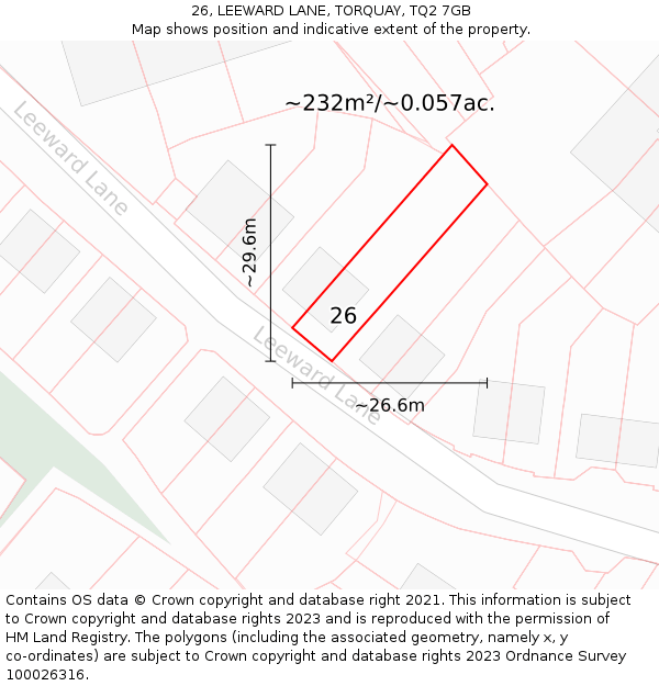 26, LEEWARD LANE, TORQUAY, TQ2 7GB: Plot and title map