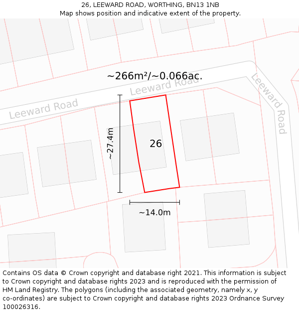 26, LEEWARD ROAD, WORTHING, BN13 1NB: Plot and title map