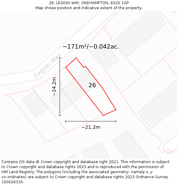 26, LEGION WAY, OKEHAMPTON, EX20 1GP: Plot and title map